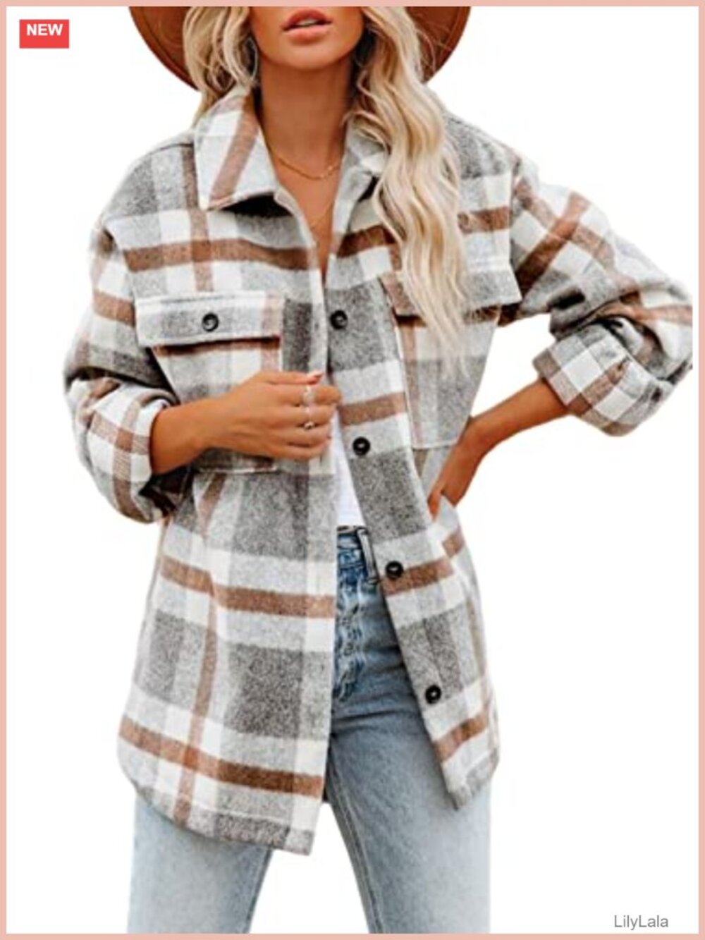 Flannel Plaid Shacket Button Down Shirt Jacket Oversized